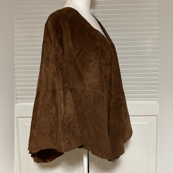 NWT Inc Concepts Vintage Brown Suede Leather Triangle Shawl/Cape Size L-XL - Picture 3 of 9